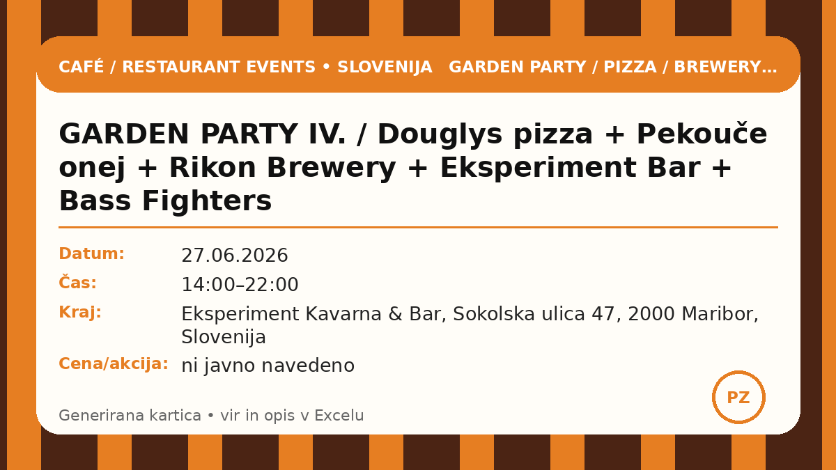 САДОВАЯ ВЕЧЕРИНКА IV. / Дуглис пицца + Пекуче onej + Rikon Brewery + Eksperiment Bar + Bass Fighters