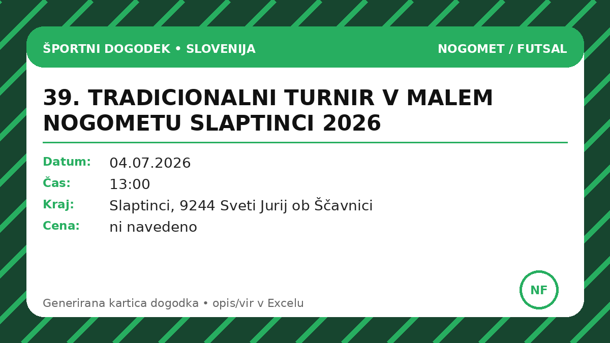 39-й ТРАДИЦИОННЫЙ ТУРНИР ПО МИНИ-ФУТБОЛУ СЛАПТИНЦИ 2026