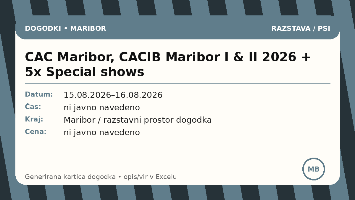 CAC Марибор, CACIB Марибор I & II 2026 + 5 специализированных выставок